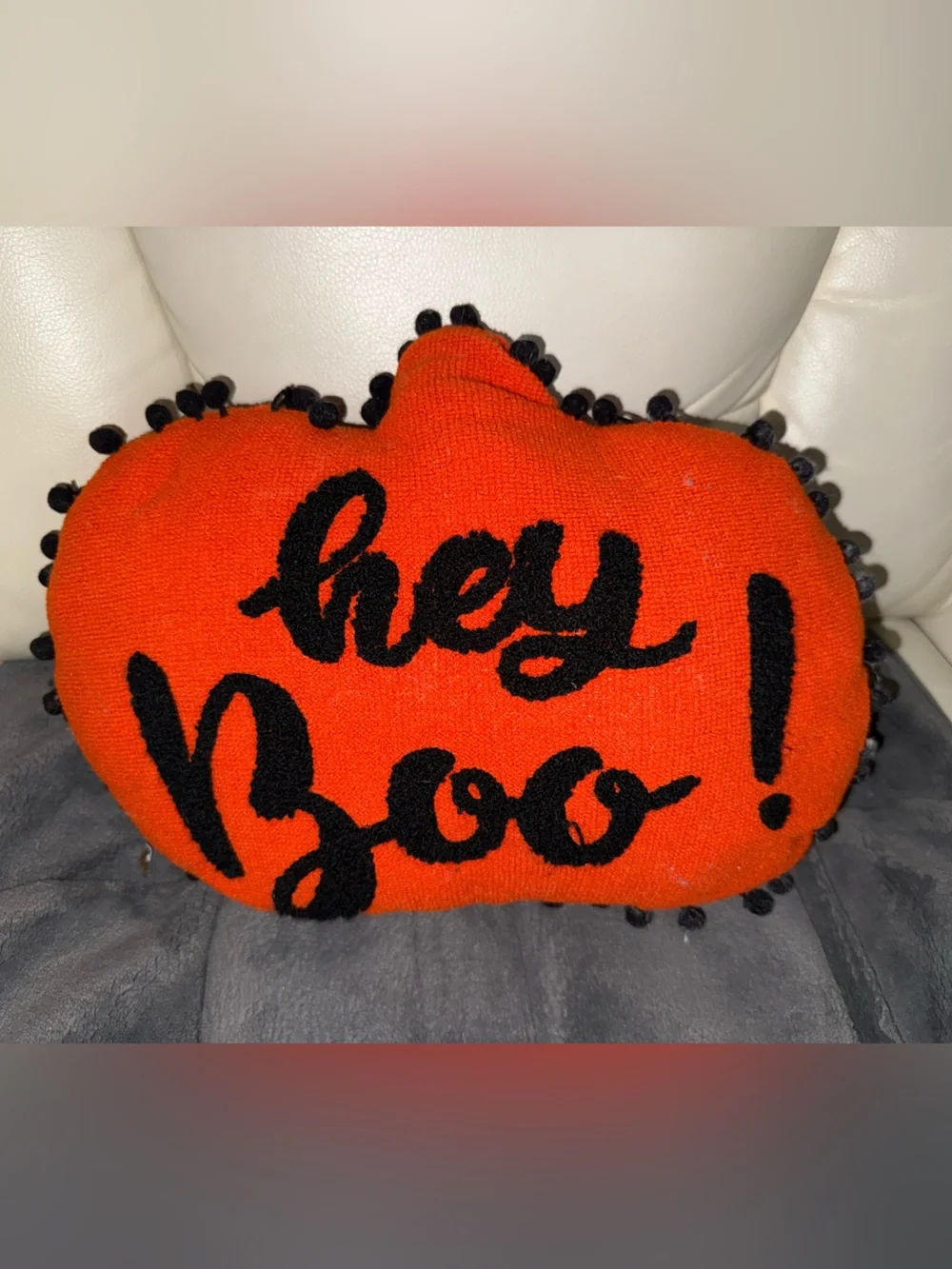 Halloween- Hey Boo! Orange Decorative Pumpkin Pillow